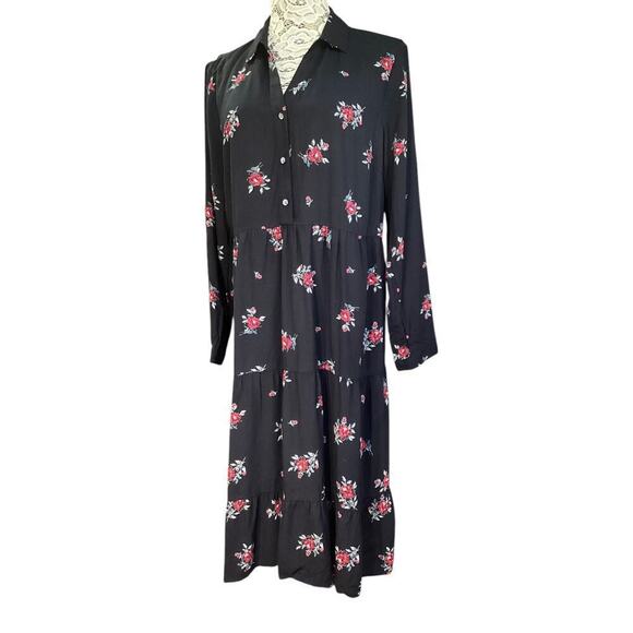 J.Jill black floral print long sleeve maxi dress L petite - Picture 1 of 4